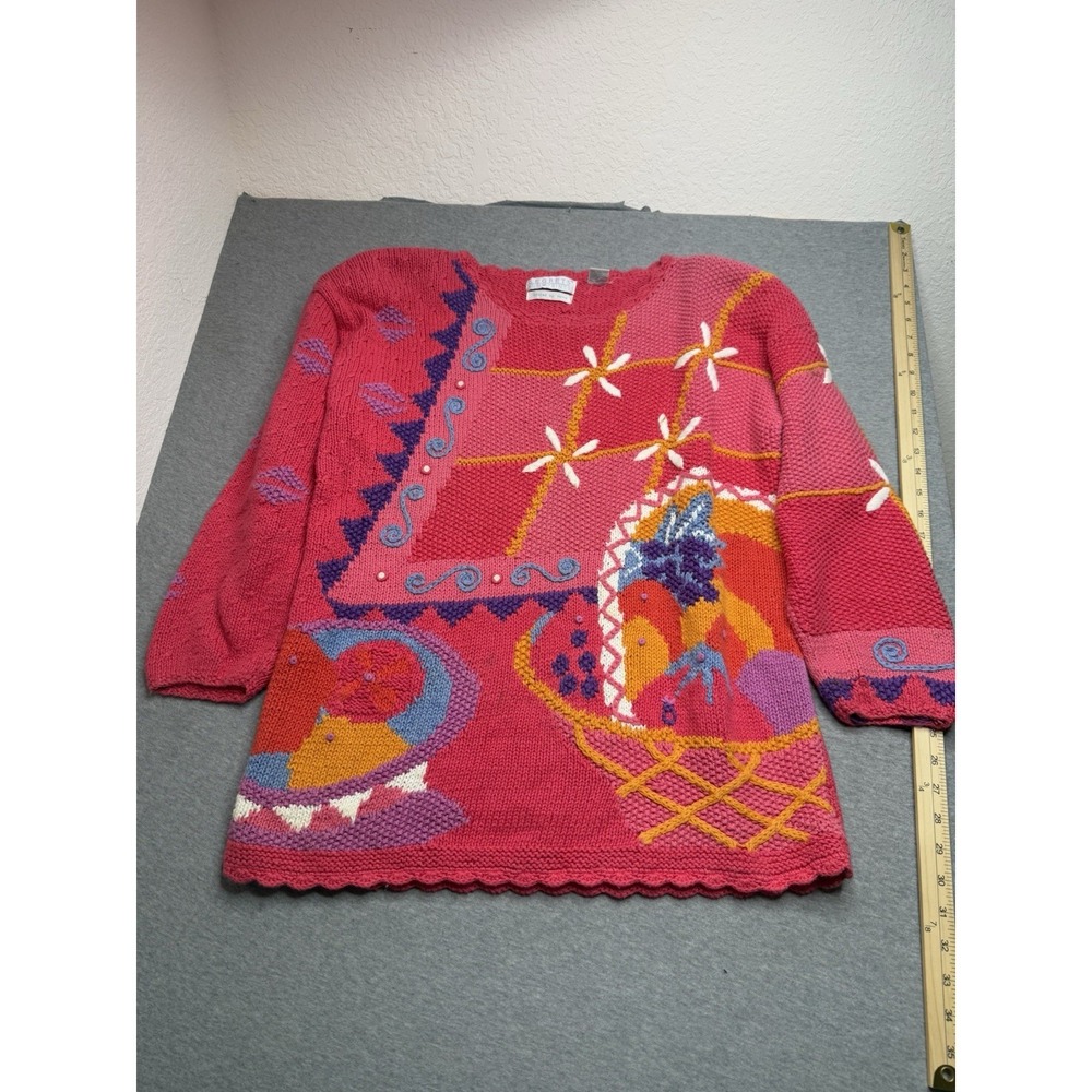 Segrets Sun Prints Sweater Knitted by Hand Scoop Neck Multicolor‎ Medium Vintage